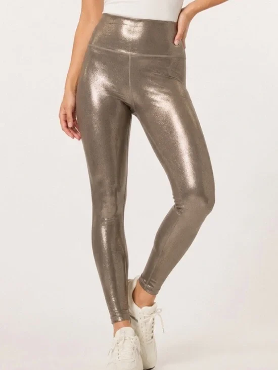 Athleta Elation Shine Bronze Metallic Copper High-Waist Tights Leggings size S