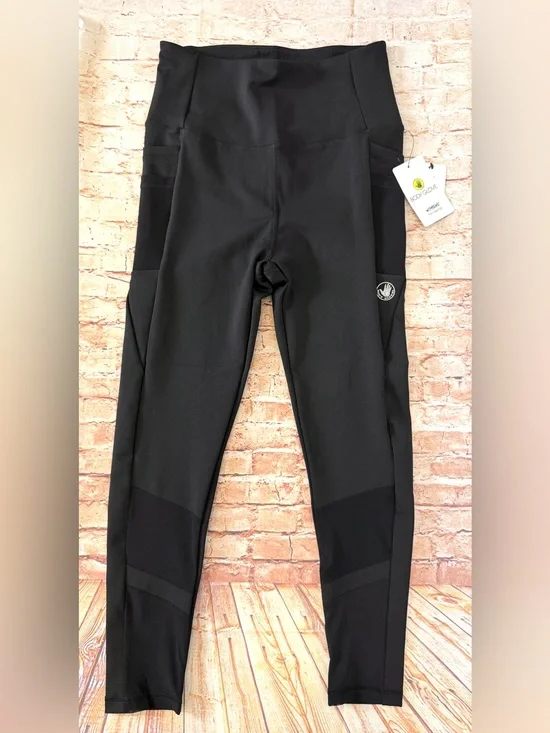 Body Glove | Black High-Waist Mesh Panel Scuba  Athletic Leggings w Side Pocket
