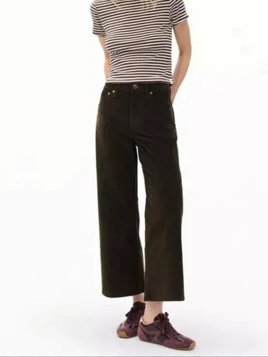 Rag & Bone Brown Andi Ankle Wide Leg Corduroy Pants Size 28 NWT Academia