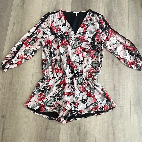 Joie Silk Romper Medium Floral Long Sleeve‎ Chiffon Multi Color Resort Party