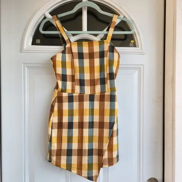 Almost‎ Famous Romper Womens Small Plaid Faux Wrap Academia Schoolgirl Preppy