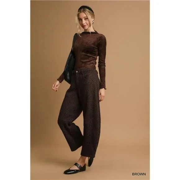 Umgee Leopard Print Wide Leg Pants‎