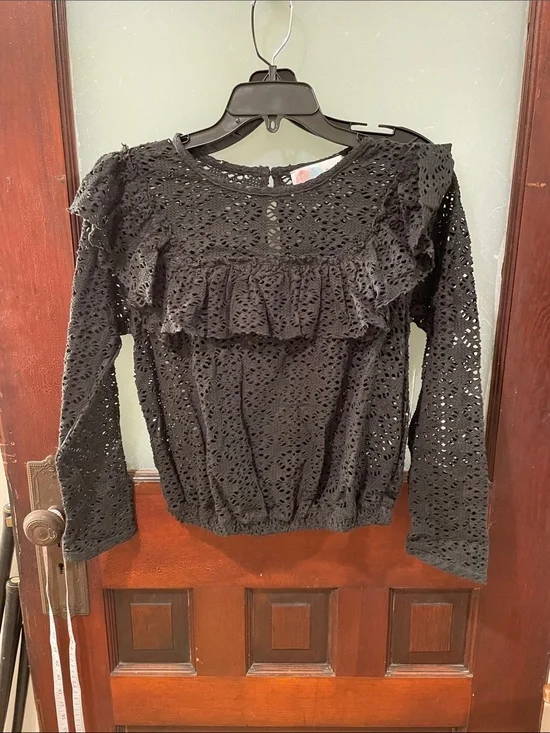 Free People Beach Black Eyelet Ruffle Long-Sleeve Top - Women