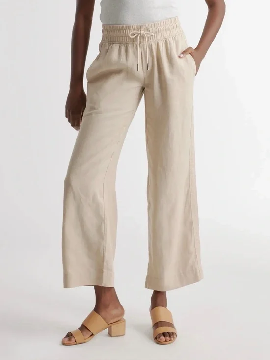 Quince 100% European Linen Wide Leg Pants in Driftwood size M