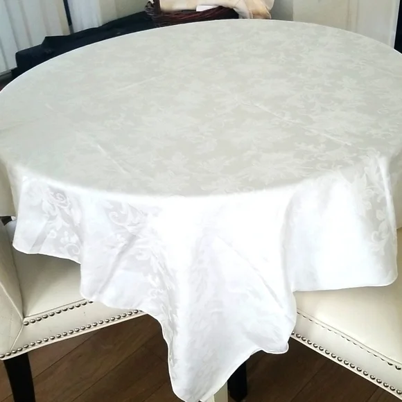 Vintage White Brocade Tablecloth 50x70