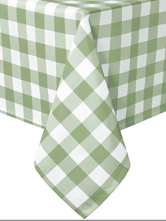 Green and White Gingham Tablecloth
