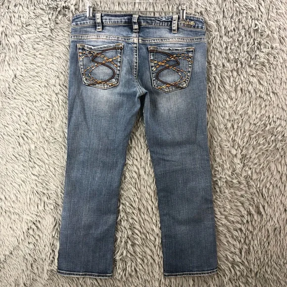 Silver Jeans Capris Womens 30 Frances Capri Medium Wash Whiskered Blue Denim