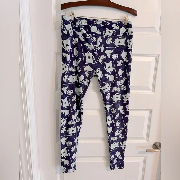Lularoe Disney Alice in Wonderland Leggings Purple White Size Tall and Curvy TC