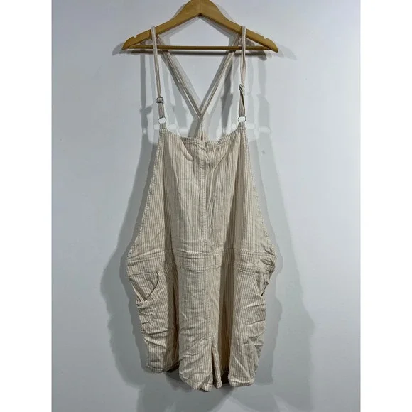 Torrid Gardening Coastal Beachy Striped Linen Blend Overalls Womens 3X Fisherman
