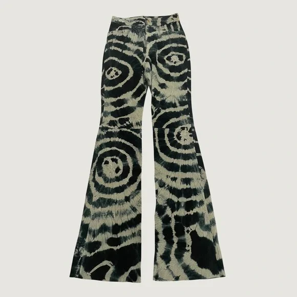 Vintage Wilsons Leather Maxima Flare Pants Womens 2 Black Tie Dye Bell Bottoms