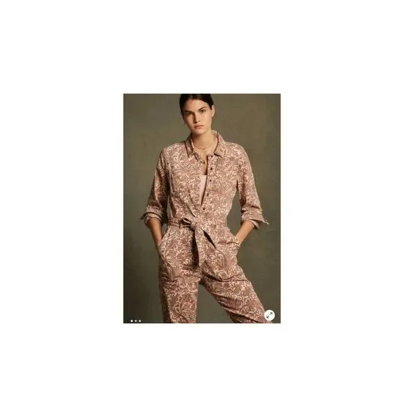 🔥 Anthropologie Paisley Utility Jumpsuit Pink Floral Belted S Mint Condition