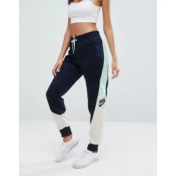 Nike Women's Colorblock Small Blue White Athletic‎ Pants Joggers AR621
