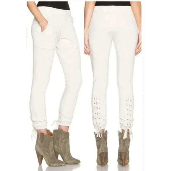 Pam &‎ Gela Lace-up Jogger Sweatpants Oatmeal Cream Gray Size Small