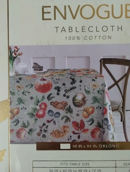 Envogue Autumn Harvest Theme Botanical Tablecloth ~ 100% Cotton ~ 60 x 84