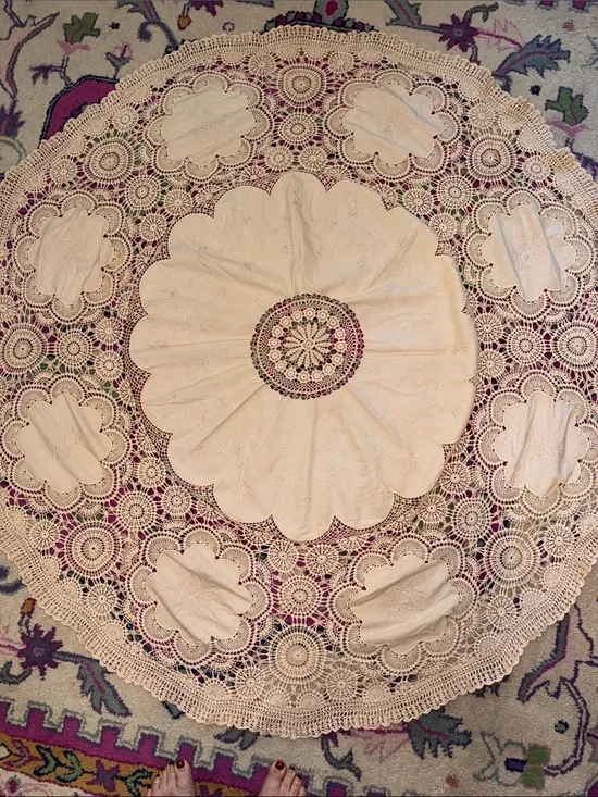 Vintage cotton and lace tablecloth