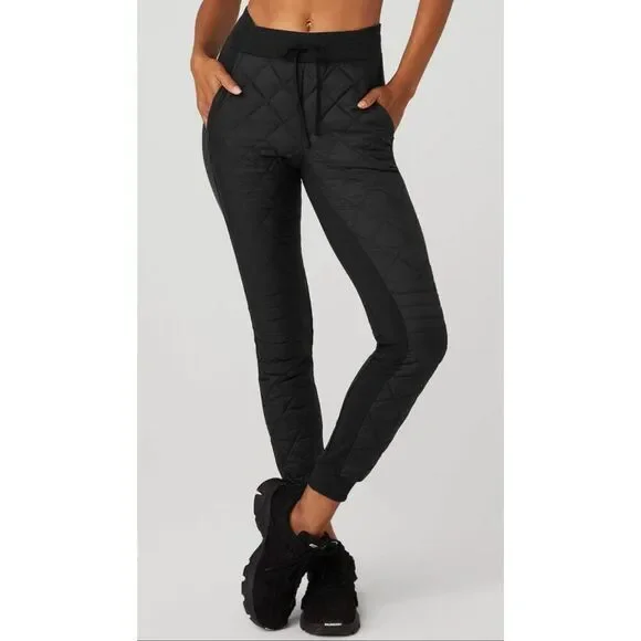 NWOT Alo Yoga High-Waist Moto Puffer Jogger Black Pants Women's Medium