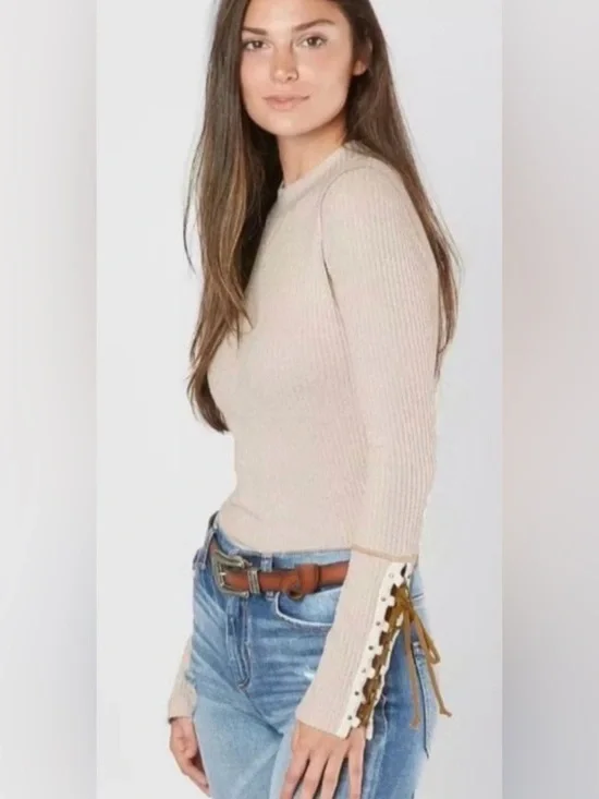Free People mountaineer top with lace-up cuffs