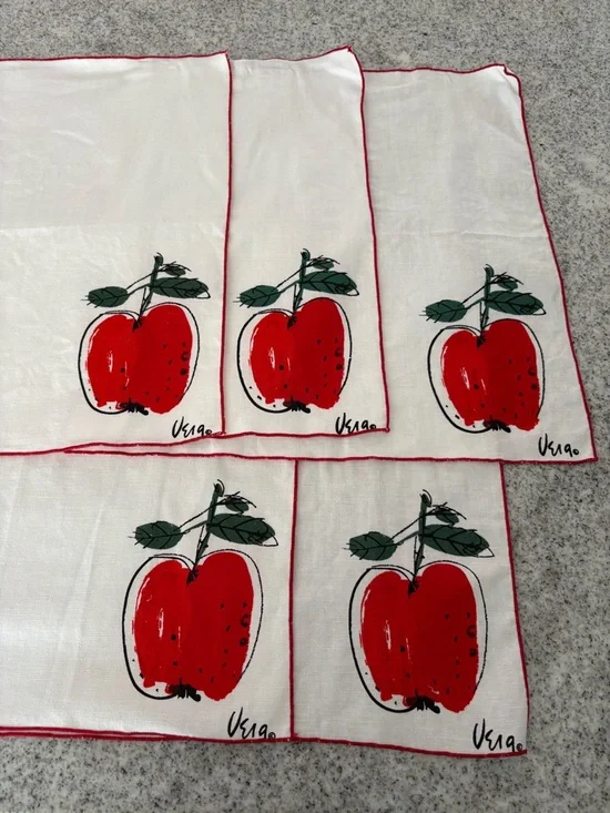 Vintage Vera napkins apple mid century modern red & white set of 5