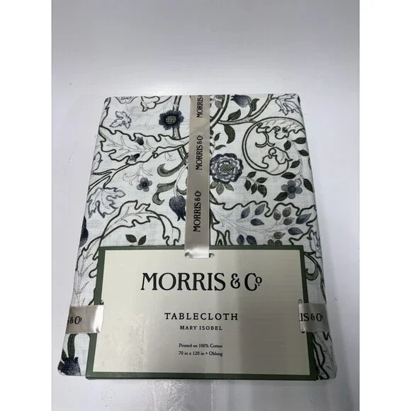 Morris & Co Mary Isobel Tablecloth 70x120 Oblong 100% CTN Blue Green Floral New