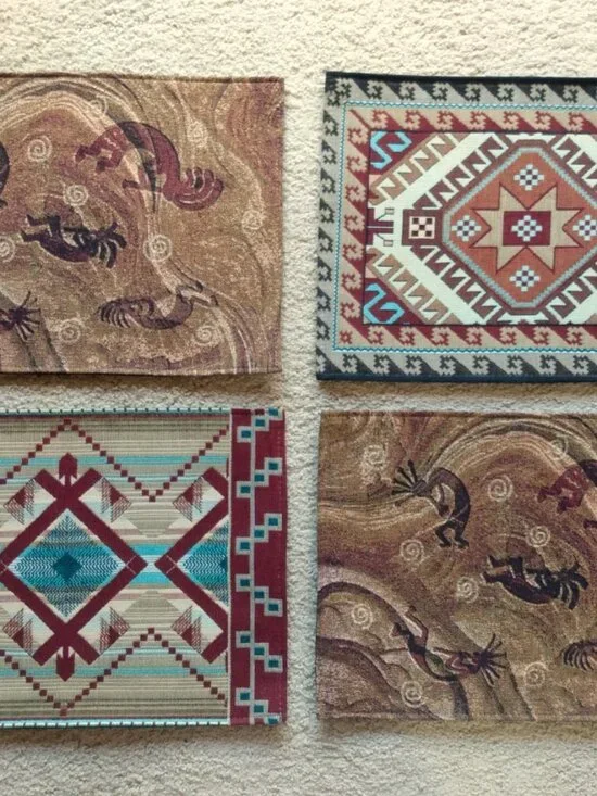 Southwestern Cotton Placemats Set of 4 Kokopelli Geometric Pure Country NWT New