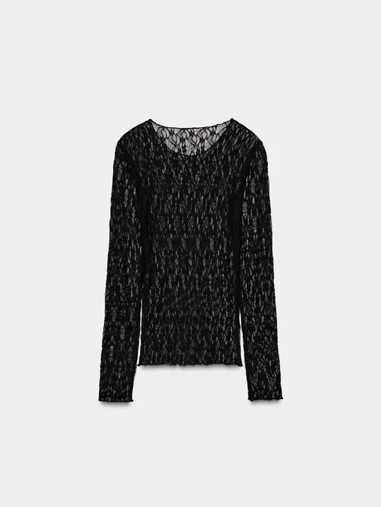 NWT Zara Black Lace Long-Sleeve Women's Top