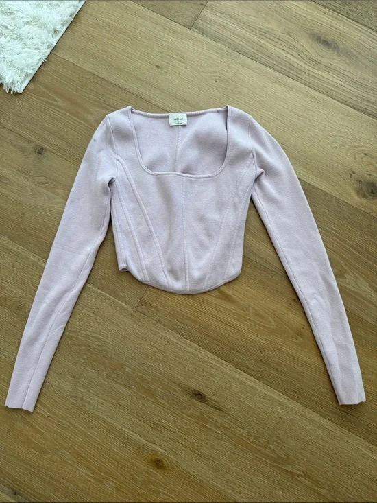 Aritzia Light Pink Corset-Style Long Sleeve Crop Top