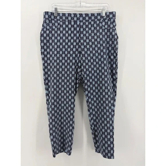 89th & Madison Women's Geometric Print Cropped Pants Blue Black Pull‎ On Size L