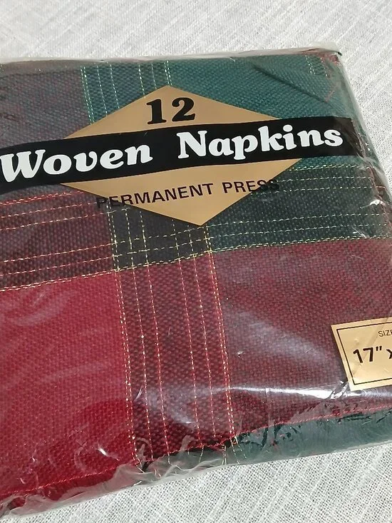 Red, Green and Gold Plaid Woven Cabin Core Napkins Set of 12