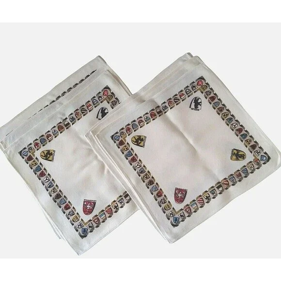 VIntage German Linen Napkin Set Coat Arms 6 Flag Crest Shield Cities Octoberfest