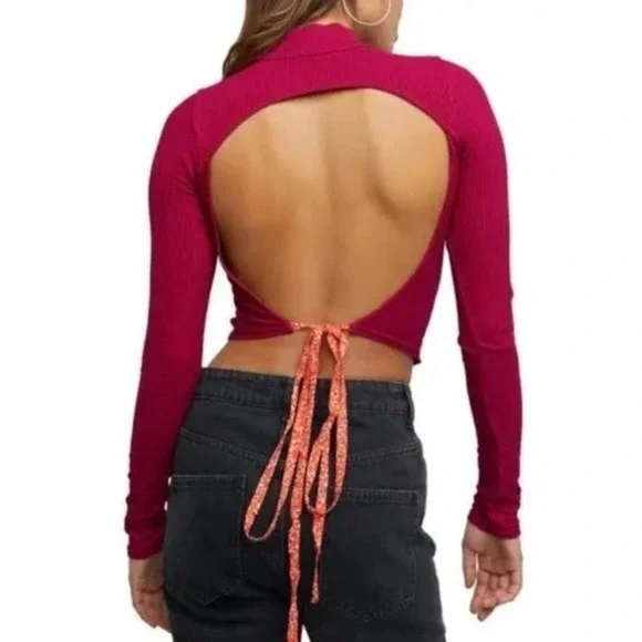 Free People Women's Night Out Red‎ Long Sleeve Shirt Top OB1167433 Size M