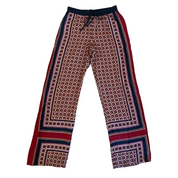 TRINA TURK Women XS Silk Rayon Boho Floral Print Wide Leg Pull-On Pants