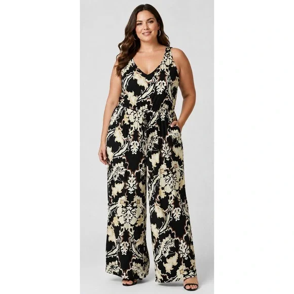 Lane Bryant Floral Jumpsuit 22/24 NWT –‎ Sleeveless V-Neck Wide-Leg Romper