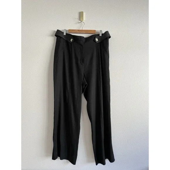 Veronica Beard Sunny Pant Black Linen Blend Wide Leg Trousers Sz 14