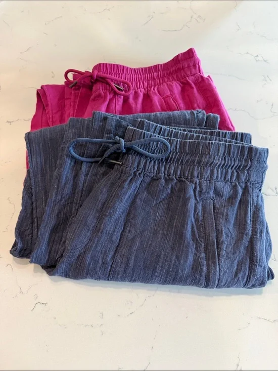 Bundle Lot of 2 pairs Athleta Women's Retreat Linen Wide Leg Pants Small Petite