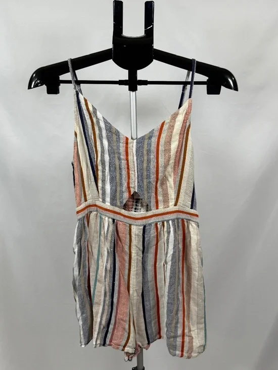 American Eagle Striped Linen Blend Cutout Romper Medium