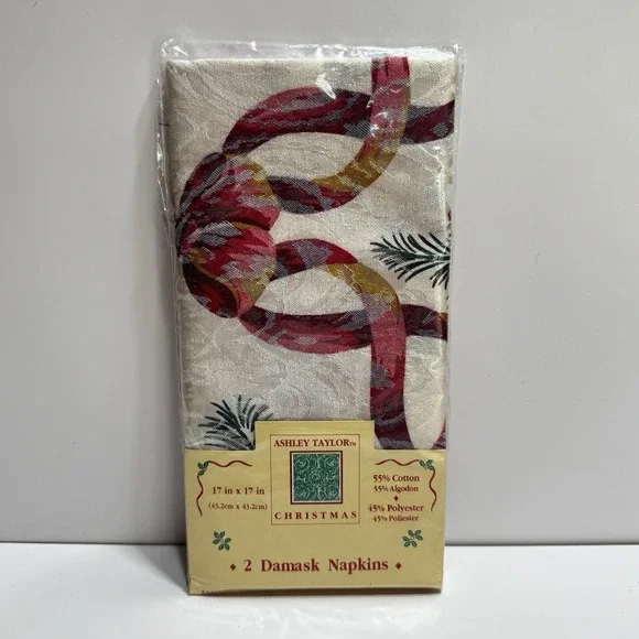 Vintage Ashley Taylor Christmas 2 Damask Napkins 17