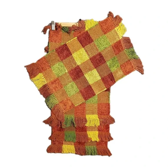 Autumn Fall Color Block Placemats Set Of 4 Harvest Thanksgiving Table Decor EUC