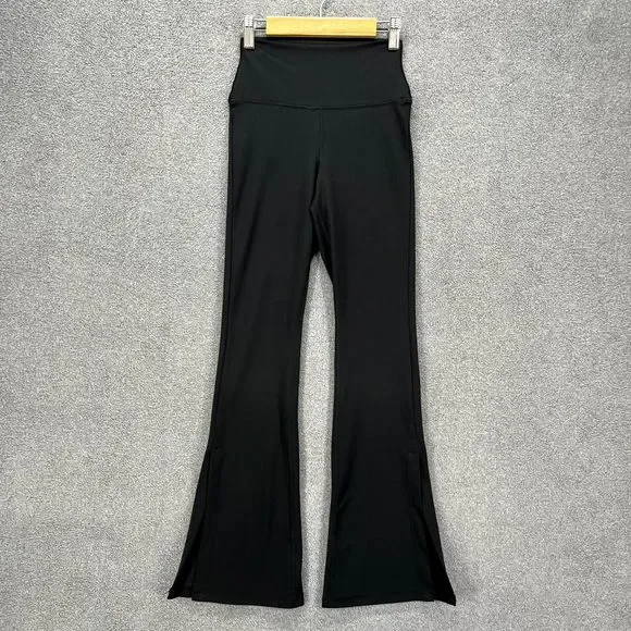 Yogalicious Lux Chelsea Side Split 7/8 Flare Black Leggings womens XS‎ wide leg