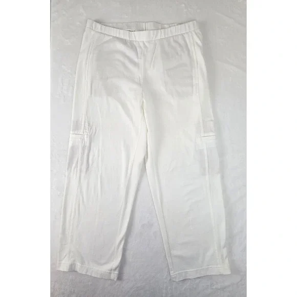 J. Jill Cargo‎ Pants Womens Medium White 100% Cotton Elastic Waist Straight Leg