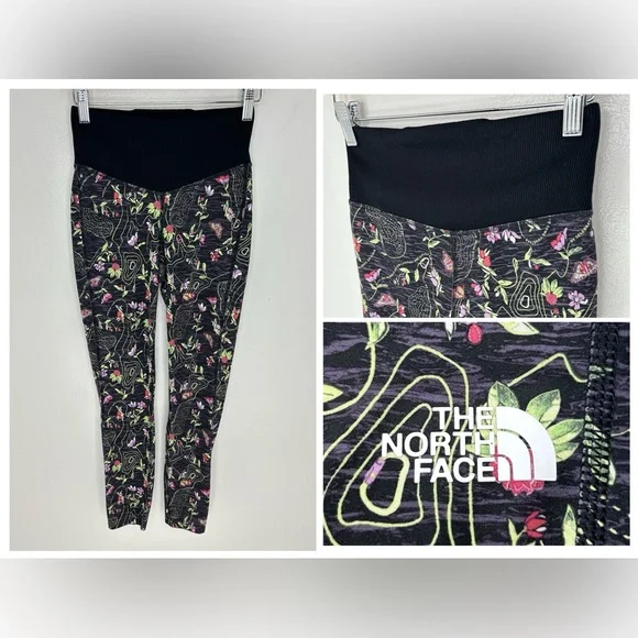 The North Face Black Floral Graphic Print Leggings Size Small‎ Active Gym Yoga