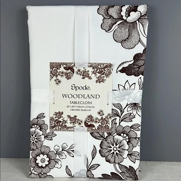 Spode Woodland Tablecloth British Floral Brown and White Oblong 60