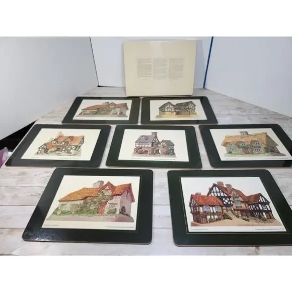 David‎ Winter English Cottages Placemats 7 Different Scenes Cork Back box bottom