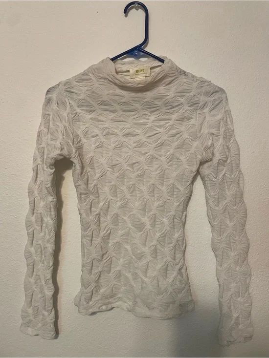 Maeve by Anthropologie White Textured Mock Neck Top