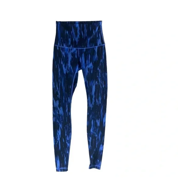 Lululemon Pace Revival Blue Splat Print Wunder Under Full Length Luxe Leggings 4