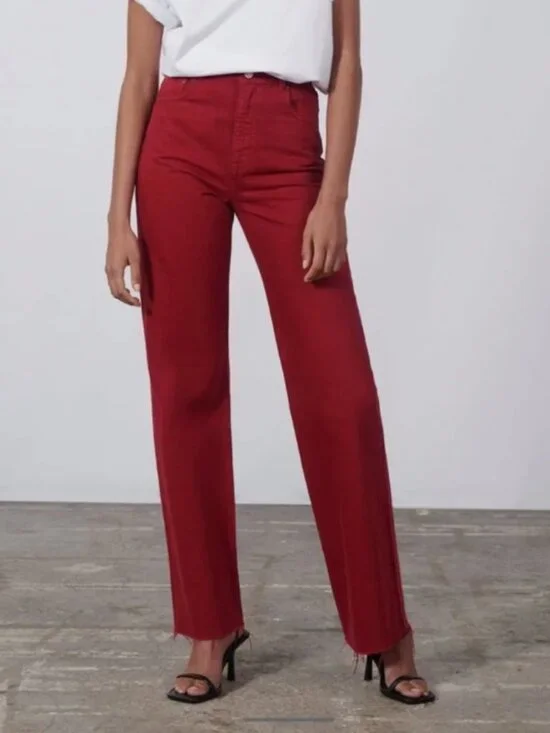 Zara Red The 90s Full Length Jeans