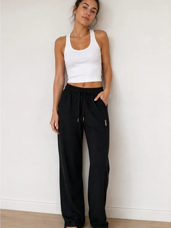 Comfrt Black Wide Leg Drawstring Lounge Pants, Size Small