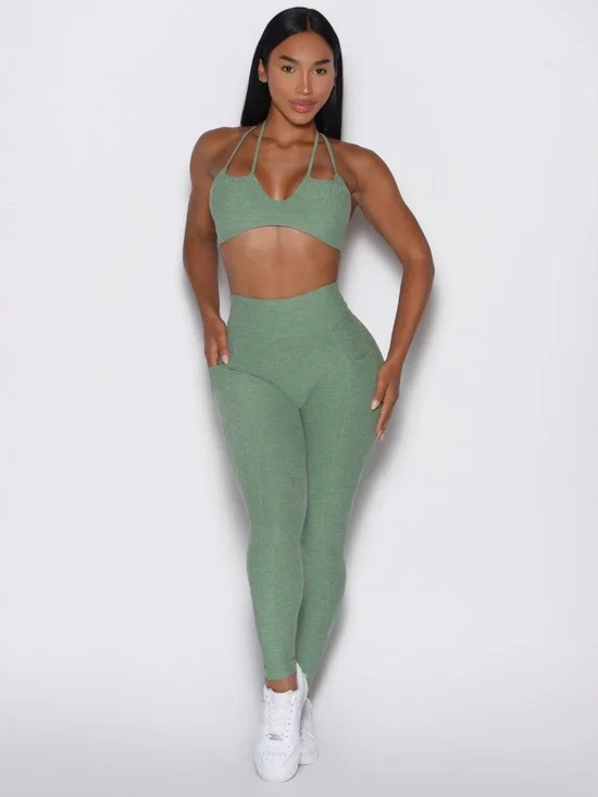 Bombshell Sportswear Basil Green Define Leggings & Multie Sports Bra Set