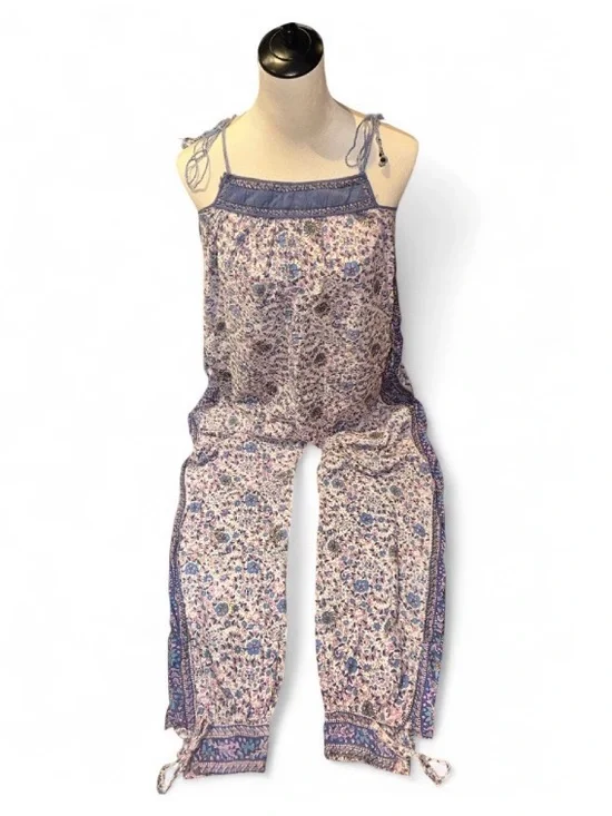Rare Vintage 1970s Starina Creation Paris Indian Cotton Jumpsuit Romper, Medium