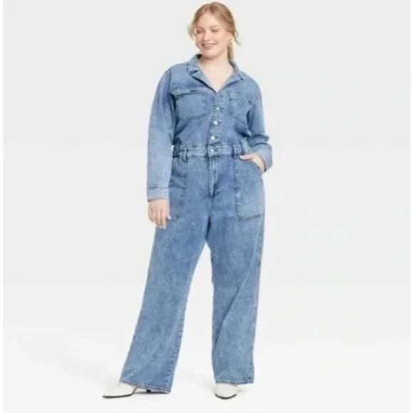 NEW Women's 14 Long Sleeve Utility Baggy Denim Jumpsuit - Universal M0033