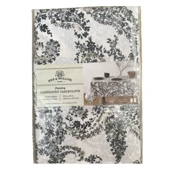 Bee & Willow Gray Paisley Laminate‎ Tablecloth 60x84 Resists Stains Wipe Clean